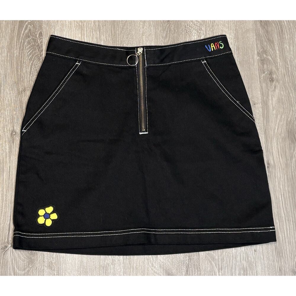 Vans Women Brighton High Waisted Black Denim‎ Skirt Size Medium M